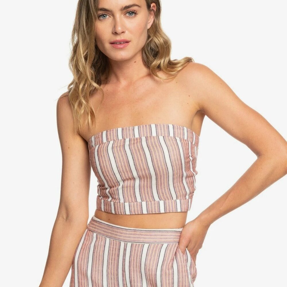 ROXY Walk To East River Halter Crop Top Striped Fitted Women's Size XL
